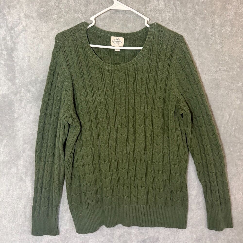 St. John's Bay XXL Green Cable Knit Crew Neck Sweater 2XL Earthy Cozy Fall